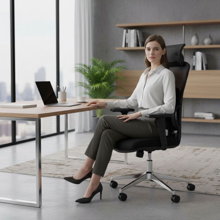 Scaun de birou ergonomic din plasă cu tetieră reglabilă