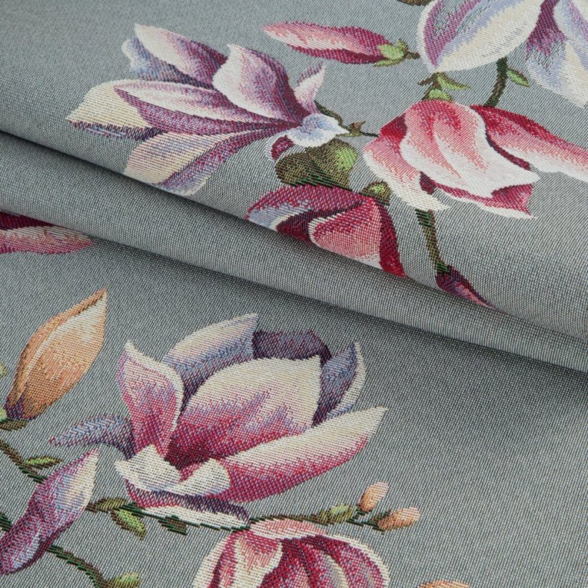 Față de masă tapițerie gri cu model magnolie fin țesută