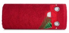 Bavlnený vianočný uterák červený s autom