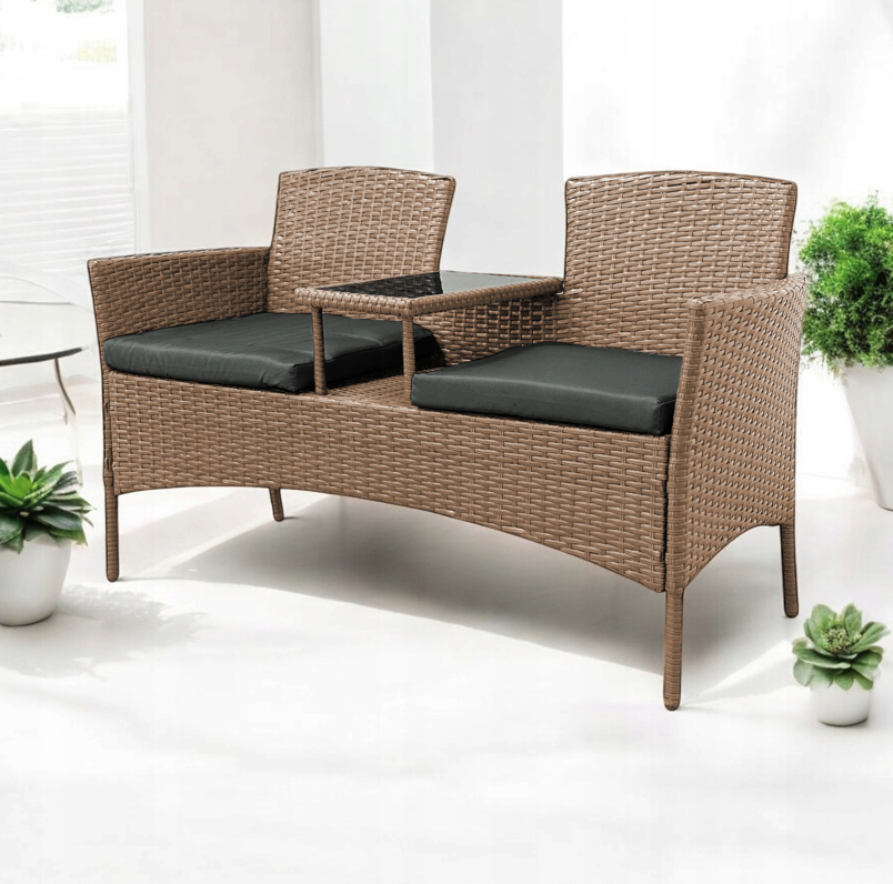 Garten-Rattan-Garnitur NM-03 - natur + graue Kissen
