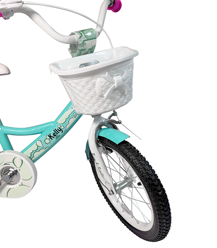 Bicicletă pentru copii cu bară de ghidare, coș și roți auxiliare