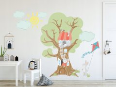 Moderna otroška stenska nalepka Zajčkova družina z drevesa 100 x 200 cm