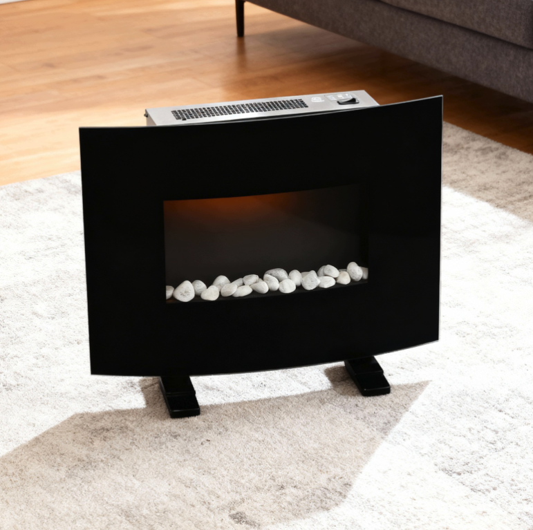 Elektromos kandalló lánghatással - fekete, távirányítóval, 1000/2000 W