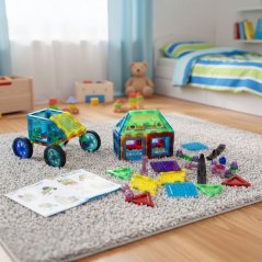 Set di costruzioni magnetiche per bambini - Cubi magnetici da 48 pezzi con ruote e sagome