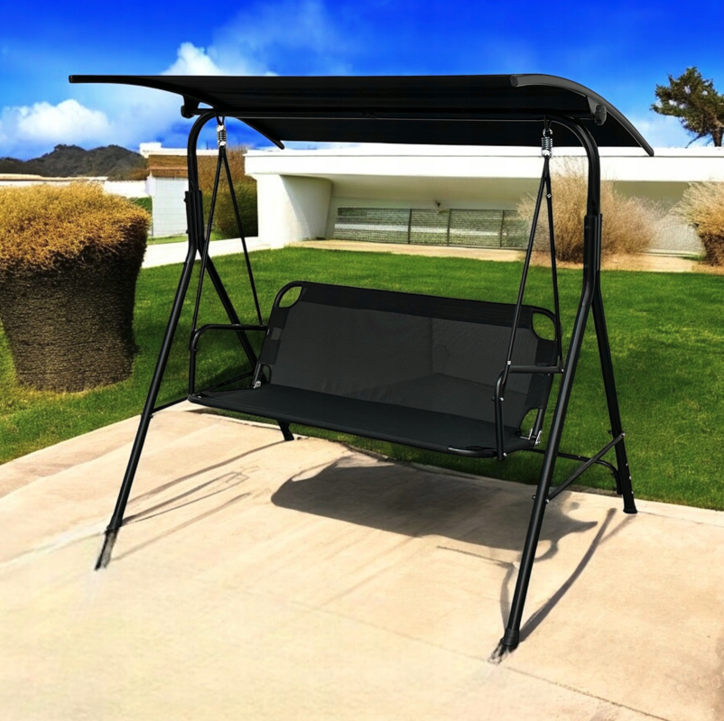 Elegáns kerti hinta 3 személyre – fekete