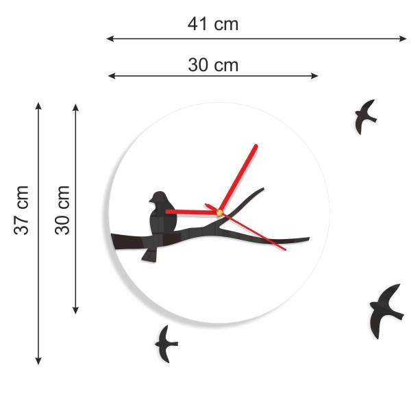 Čierne dizajnové hodiny s vtákmi