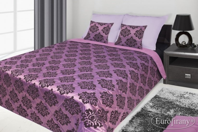 Francouzský přehoz na postel fialový s černým vzorem
