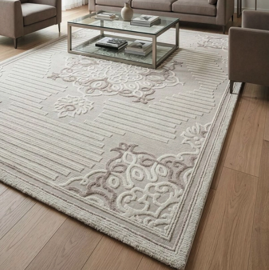 Koberec DFH32-6 s ornamentálním 3D vzorem a medailonem, krémově béžový - Rozměr koberce: Šířka: 140 cm | Délka: 190 cm