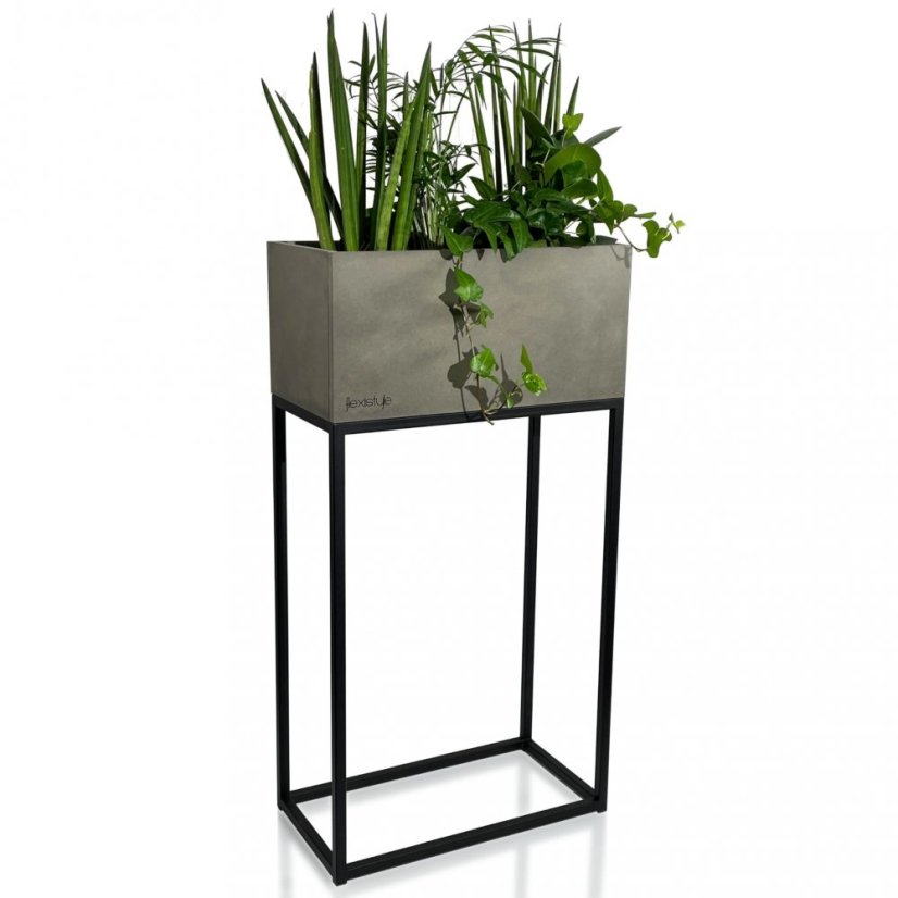 Ghiveci metalic lat gri pe picioare înalte LOFT FIORINO 42X22X80 cm