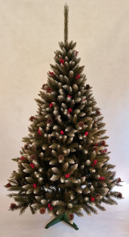 Prekrasna božićna jelka ukrašena češerima i jerebikom 220 cm