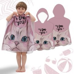 Poncho da spiaggia per bambini rosa con gatto