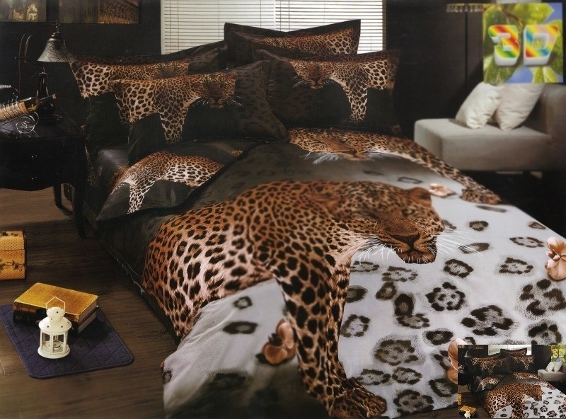 Hnedé bavlnené posteľné obliečky s motívom geparda