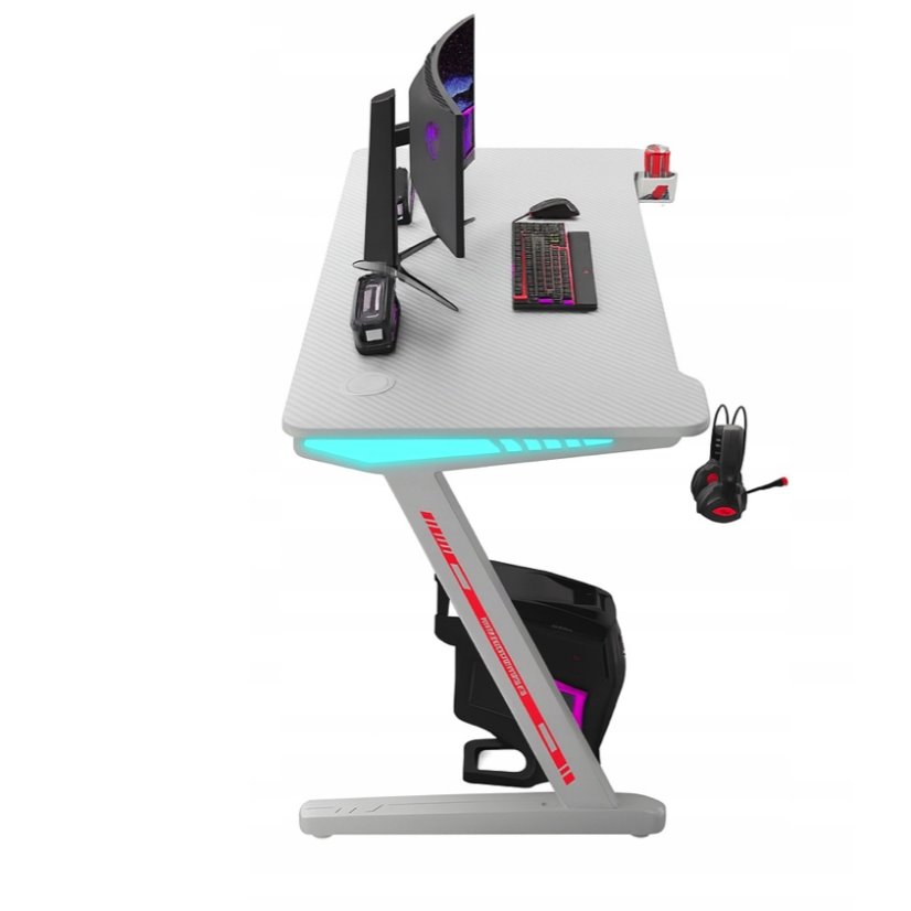 Gamingový stôl s RGB LED podsvietením biely