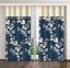 Blauer Vorhang mit beigem Blumen- und Blätterdruck und cremefarbener Bordüre - Größe: Breite: 160 cm | Länge: 270 cm