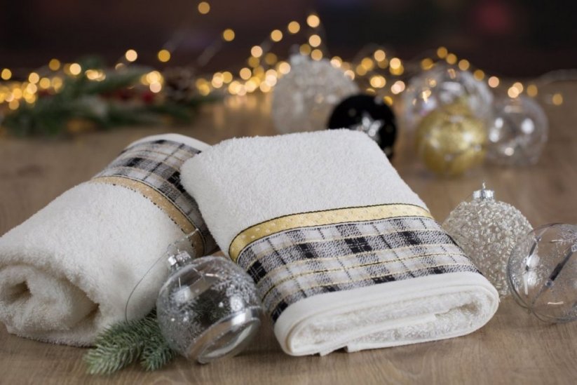 Bavlnený vianočný uterák biely s žakárovým okrajom