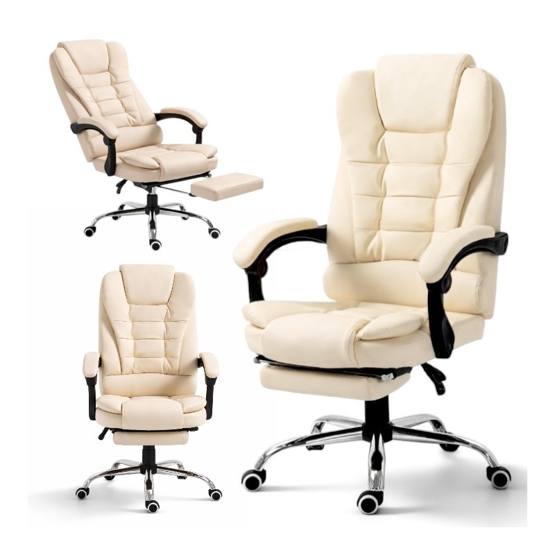 Kancelářská židle BOSS s podnožkou - krémová ekokůže