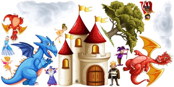 Adesivo murale per bambini draghi nel castello