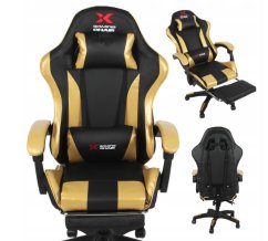 Геймърски стол Xgaming с поставка за крака - черен и златен