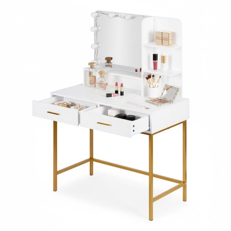 Veliki kozmetički toaletni stolić s LED ogledalom i bočnim policama