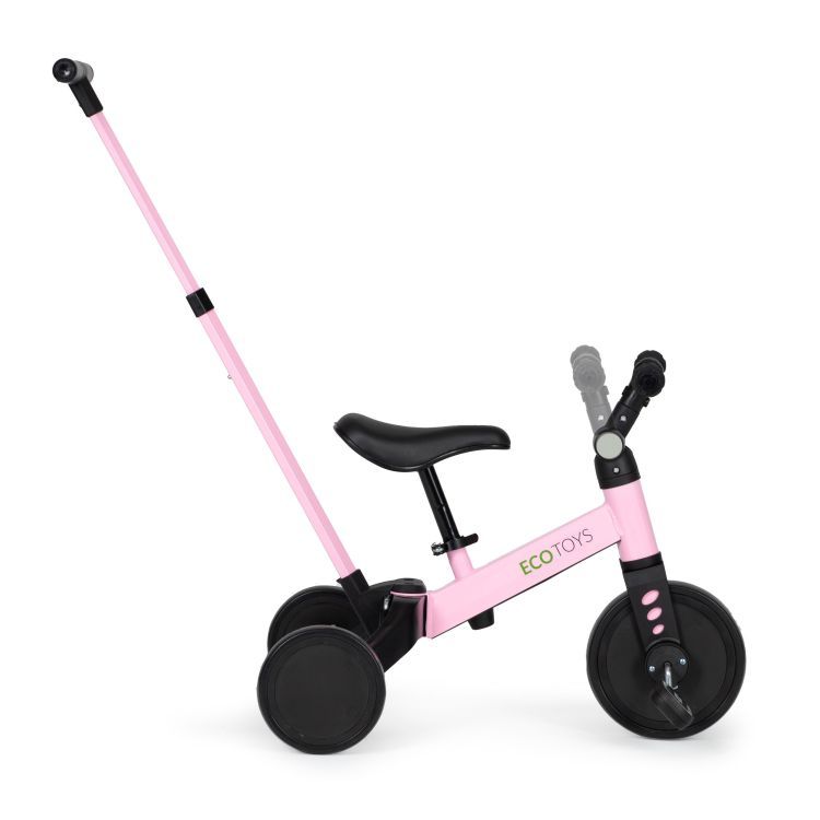 Tříkolka s vodicí tyčí v růžové ECOTOYS