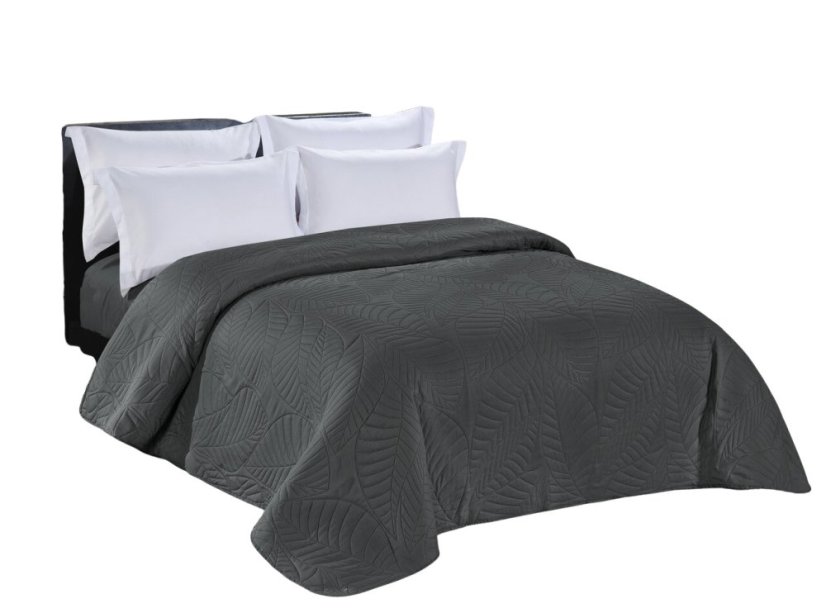Sötétszürke ágytakaró levélmotívummal