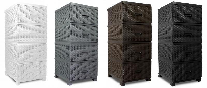 Черен скрин с дизайн от ратан с 4 чекмеджета