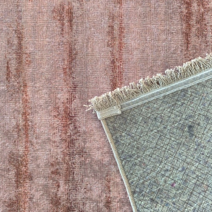 Tappeto moderno con bordo a greca - rosa e marrone