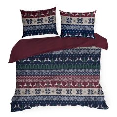 Vianočná bavlnená posteľná súprava s nórskym vzorom sobov a stromčekov