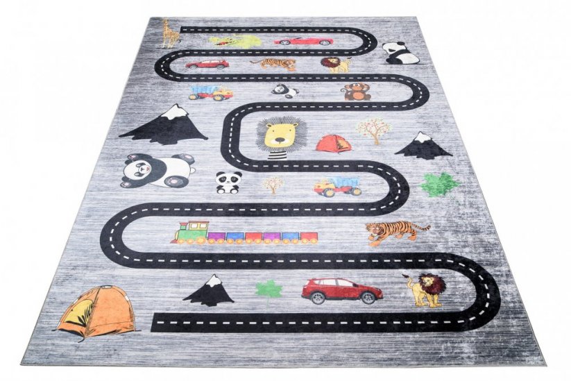 Детски килим с мотиви на път, кола и животни
