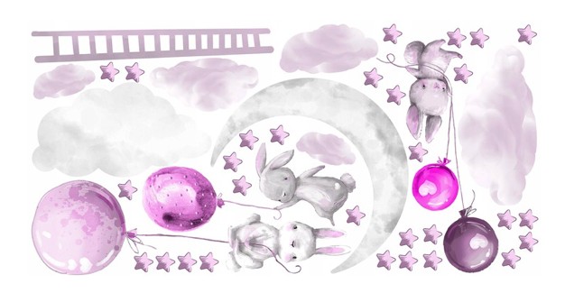 Nádherná nálepka na zeď veselé zajíčky s balony 120 x 240 cm