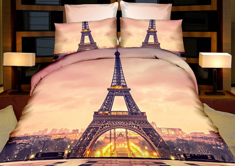 Obliečka na postele béžová vzor Eiffelova veža