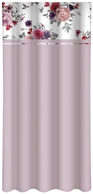 Egyszerű világos lila függöny bazsarózsa nyomtatással