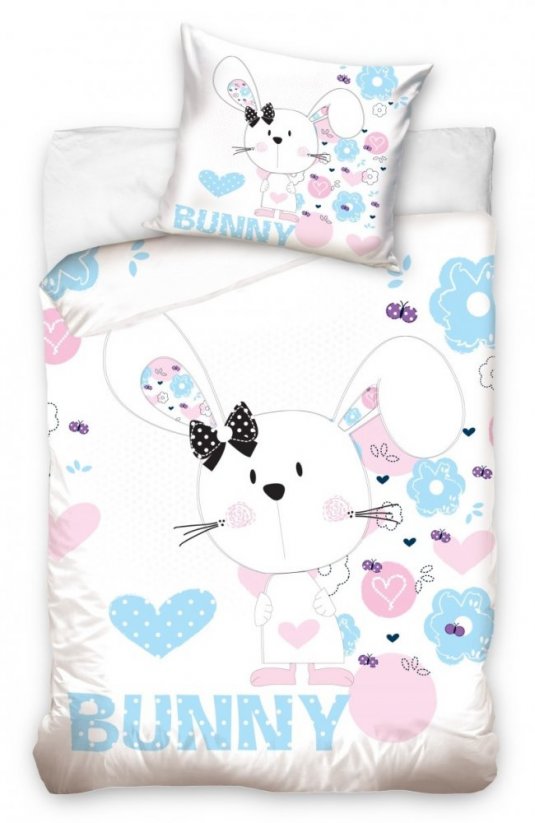 Dievčenské bavlnené posteľné obliečky so vzorom zajačíka