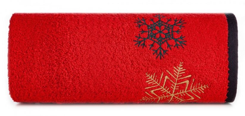 Bavlněný vánoční ručník červený s vločkami