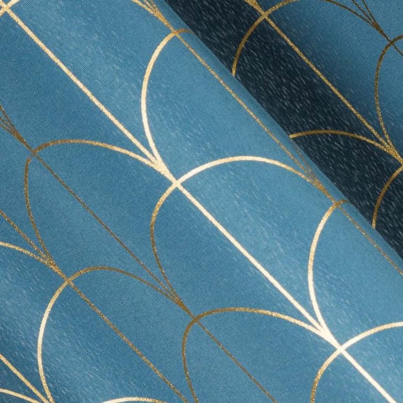Skandinávské závěsy modré barvy se zlatým vzorem 140 x 280 cm