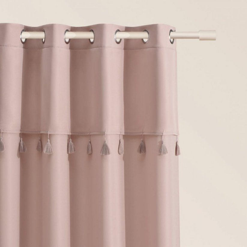 Világos rózsaszín függöny ASTORIA bojtokkal dróttömlőkhöz 140 x 250 cm
