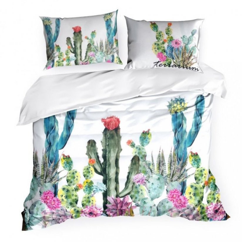 Fehér pamut ágynemű kaktuszokkal