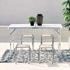 Klappbarer Catering-Tisch 119,5x60 cm weiß mit 4 Stühlen