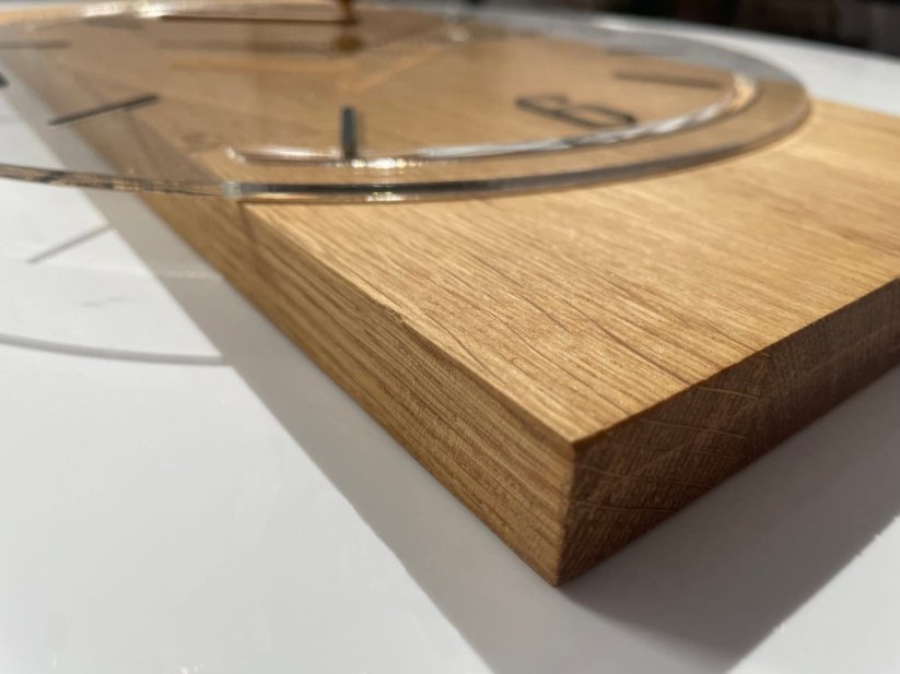 Dubové nástenné hodiny Geometric - číre sklo