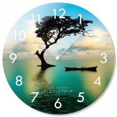 Okrogla steklena ura z motivom sončnega zahoda, 30 cm