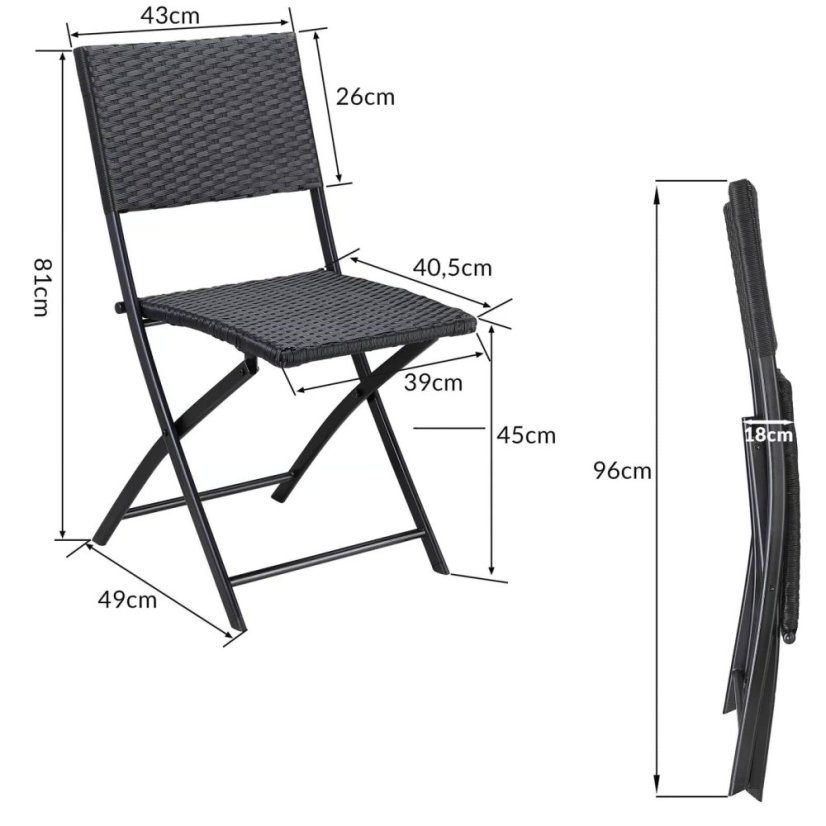 Scaune de grădină pliabile ROME din polyrattan - set de 2, capacitate maximă 120 kg