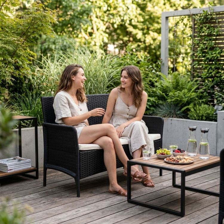 Divano da giardino con cuscino - divano in rattan per balcone e terrazza