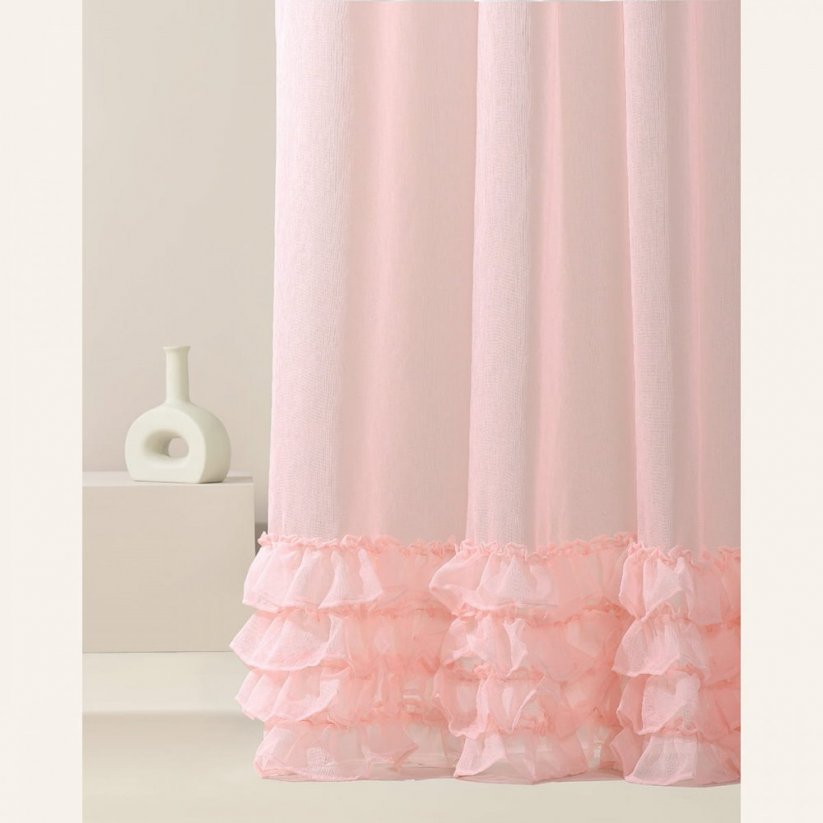 Розова завеса Flavia с къдрички на сребърни втулки 300 x 250 cm