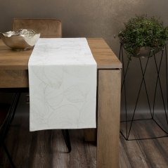 Mitteltischdecke aus Samt mit glänzendem weißen Blattdruck