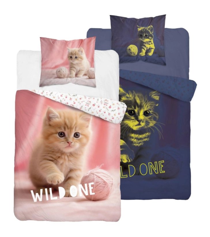Svetleče bombažno posteljno perilo - Cute Kitty