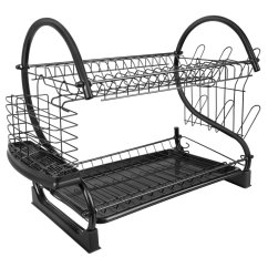 XXL Dvoupatrový odkapávač na nádobí 54 x 26 x 37 cm – černý