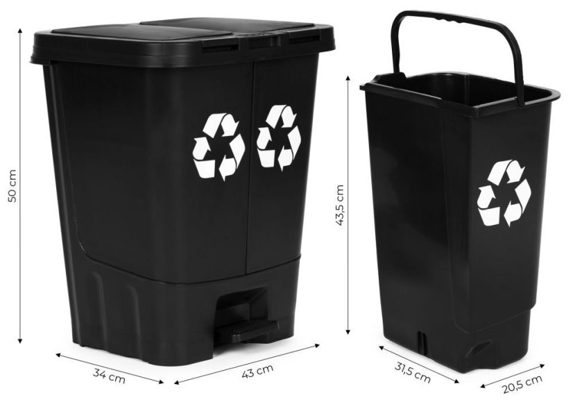 Hulladékválogató tartály 40 l - fekete