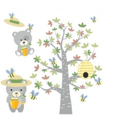 Autocolant de perete de calitate, pentru copii, Urși și Albine