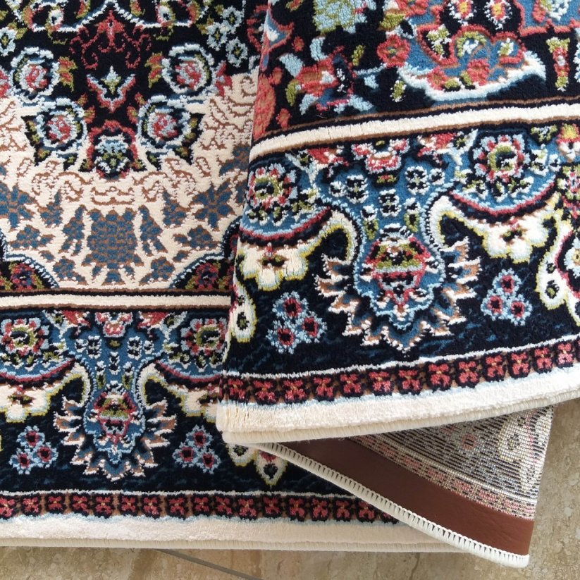 Luxus vintage szőnyeg bézs színben, tökéletes kék-piros mintával