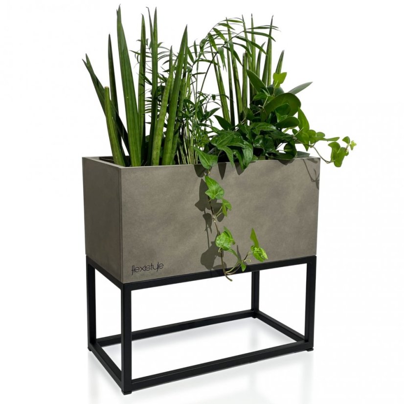 Ghiveci metalic elegant, lat, gri LOFT FIORINO 42X22X40 cm